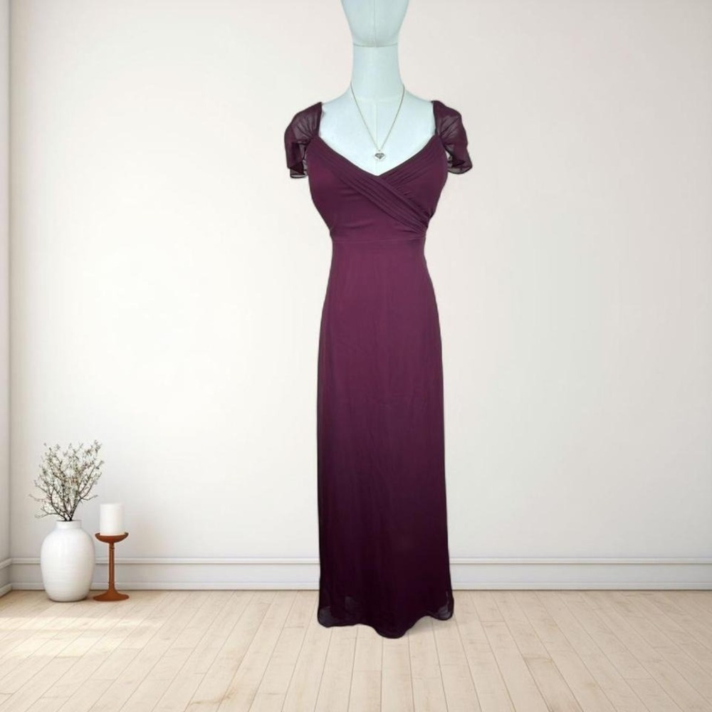 Y2K vintage Birdy Grey burgundy chiffon bridesmaid maxi dress romantic formal.